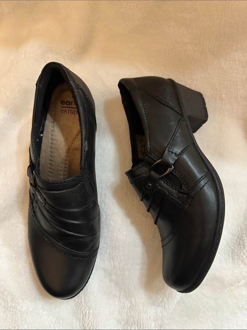 EARTH ORIGINS 🌎 Women’s Black Leather Slip-On Buckle Loafers Sz8 Quality Comfort